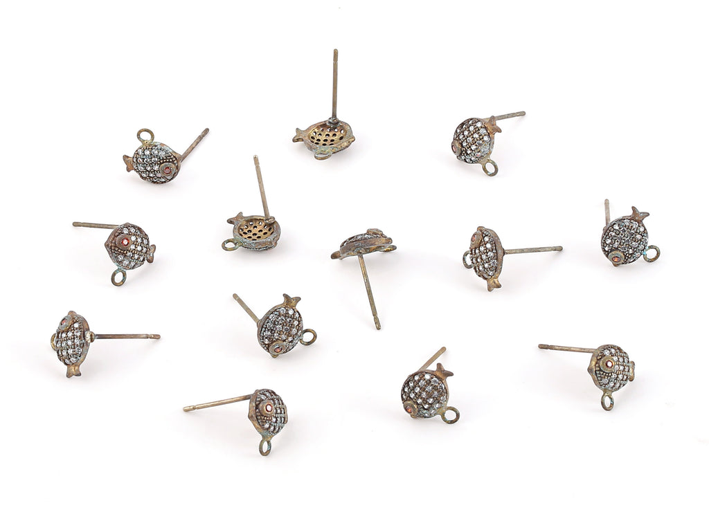 Brass Round Earring Stud - Zirconia Round Earrings Post - Jewelry Supplies - 9.35x9.11x1.58mm - PP2365 - DOMEDBAZAAR