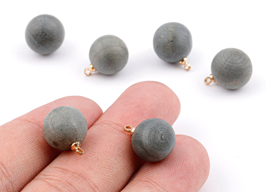 Wooden Ball Charms - Wooden Ball Pendant - Natural Wood Ball Earring Pendant - Wooden Beads with Alloy - 14.88x11.79mm - BB1076 - DOMEDBAZAAR