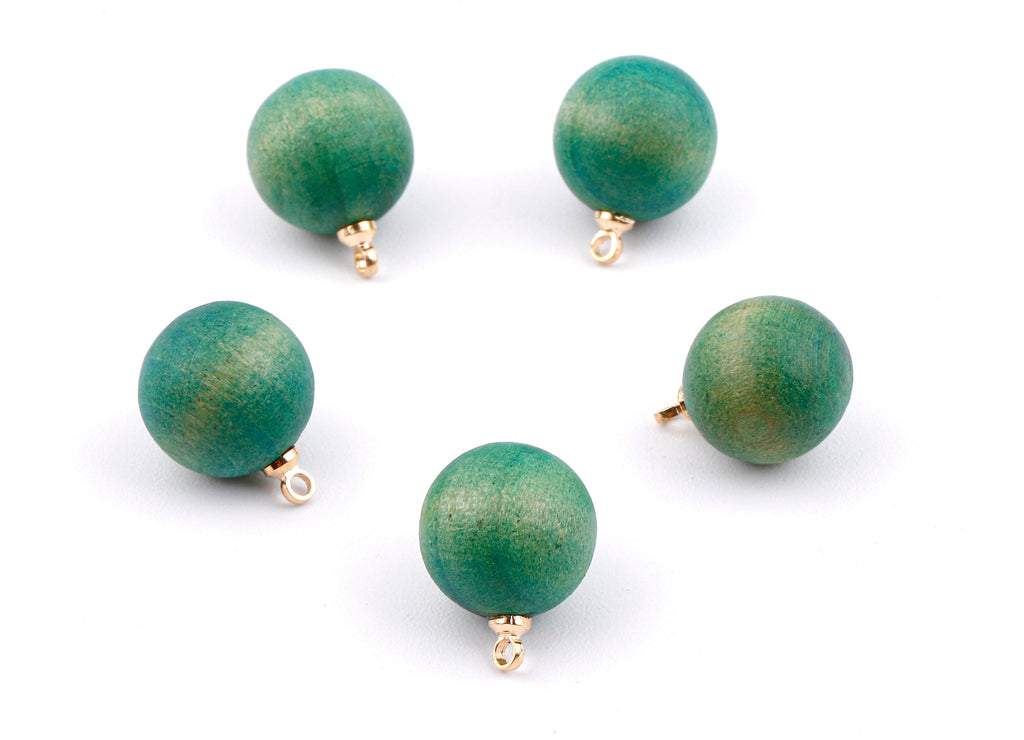 Wooden Ball Charms - Wooden Ball Pendant - Natural Wood Ball Earring Pendant - Wooden Beads with Alloy - 14.88x11.79mm - BB1077 - DOMEDBAZAAR