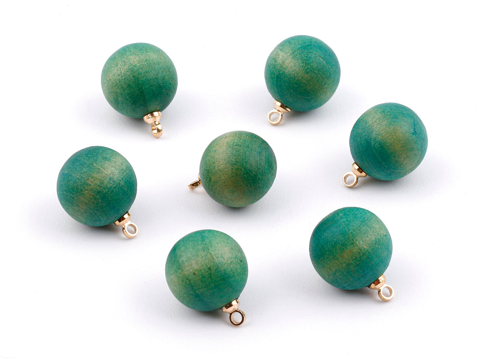 Wooden Ball Charms - Wooden Ball Pendant - Natural Wood Ball Earring Pendant - Wooden Beads with Alloy - 14.88x11.79mm - BB1077 - DOMEDBAZAAR