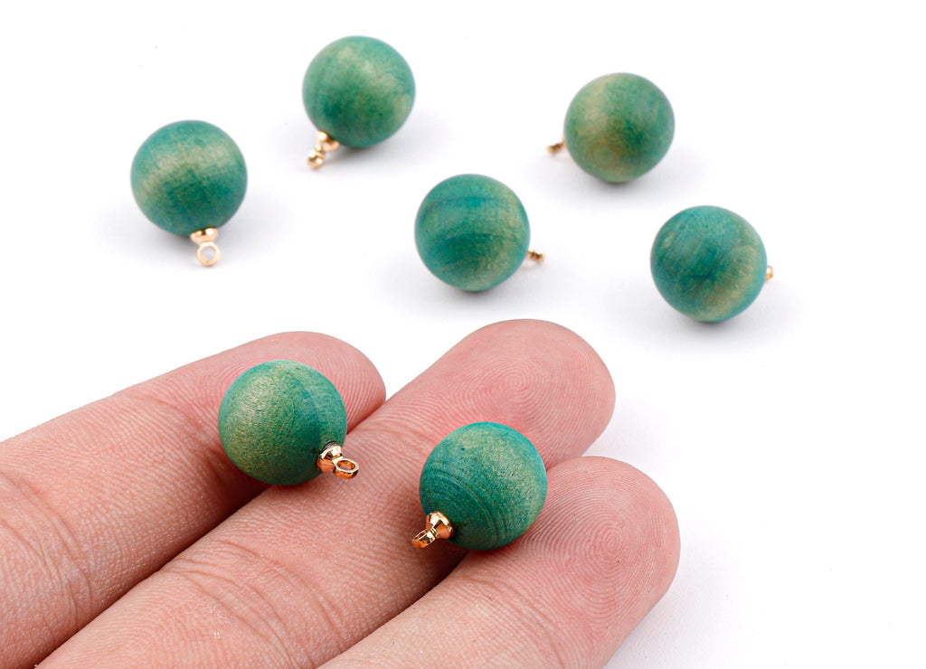 Wooden Ball Charms - Wooden Ball Pendant - Natural Wood Ball Earring Pendant - Wooden Beads with Alloy - 14.88x11.79mm - BB1077 - DOMEDBAZAAR
