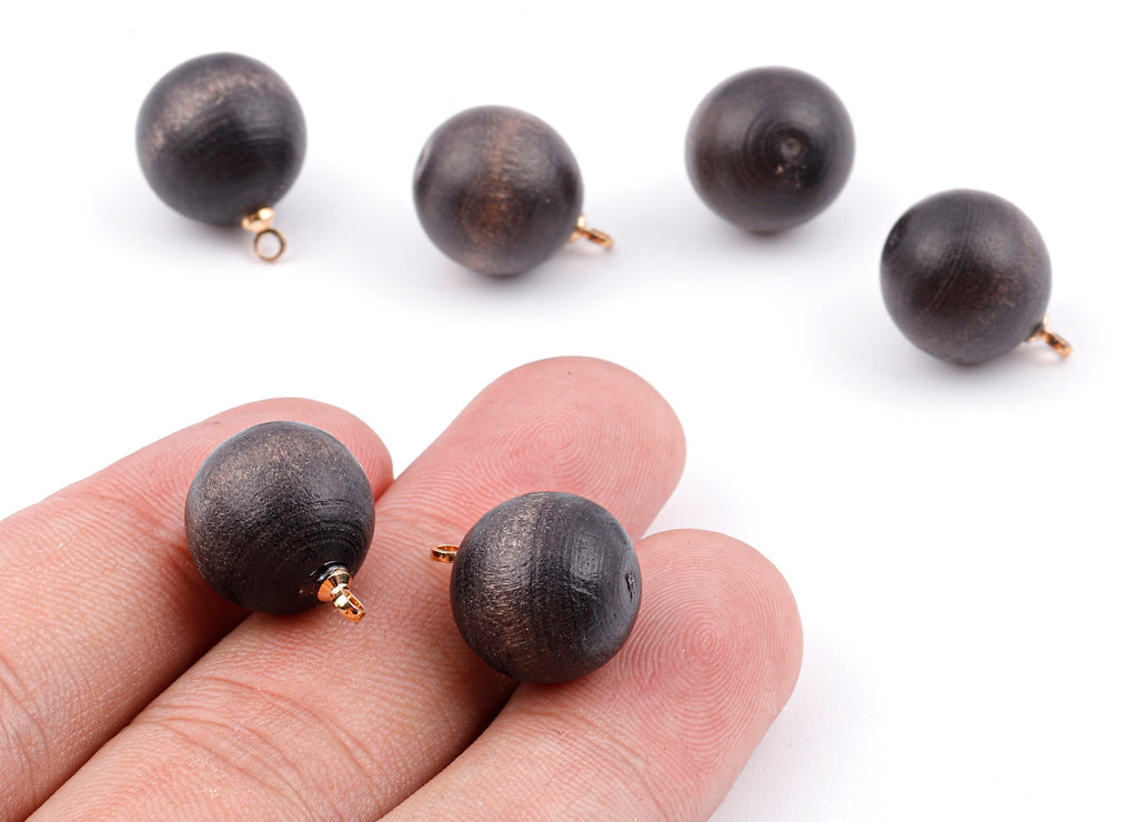 Wooden Ball Charms - Wooden Ball Pendant - Natural Wood Ball Earring Pendant - Wooden Beads with Alloy - 16.61x13.69mm - BB1078 - DOMEDBAZAAR