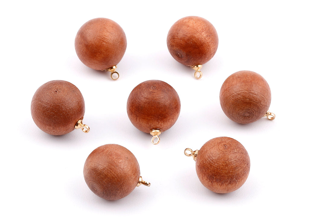 Wooden Ball Charms - Wooden Ball Pendant - Natural Wood Ball Earring Pendant - Wooden Beads with Alloy - 16.61x13.69mm - BB1080 - DOMEDBAZAAR