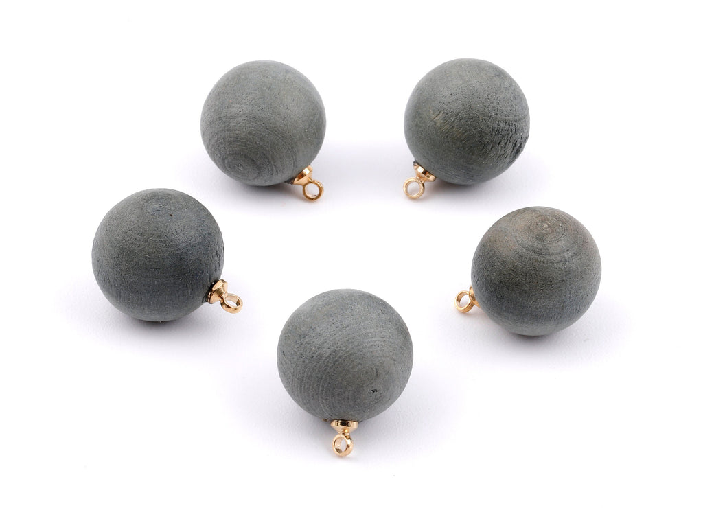 Wooden Ball Charms - Wooden Ball Pendant - Natural Wood Ball Earring Pendant - Wooden Beads with Alloy - 16.61x13.69mm - BB1083 - DOMEDBAZAAR