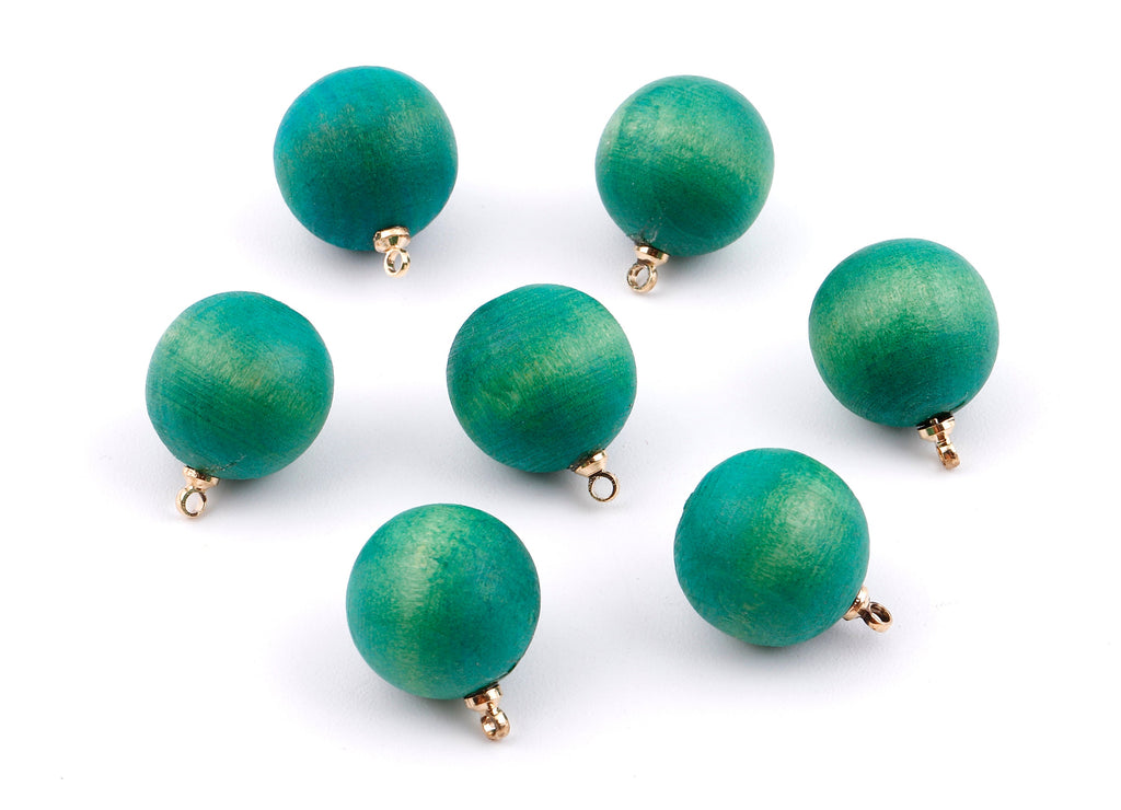 Wooden Ball Charms - Wooden Ball Pendant - Natural Wood Ball Earring Pendant - Wooden Beads with Alloy - 16.61x13.69mm - BB1084 - DOMEDBAZAAR