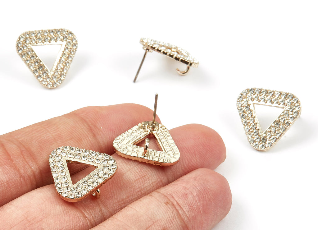 Alloy Triangle Earring Stud - Zinc Alloy Crystal Earring Post with Glass Beads - Gold Tone Plated - 17.22x17.22x1.72mm - ZZ1380 - DOMEDBAZAAR