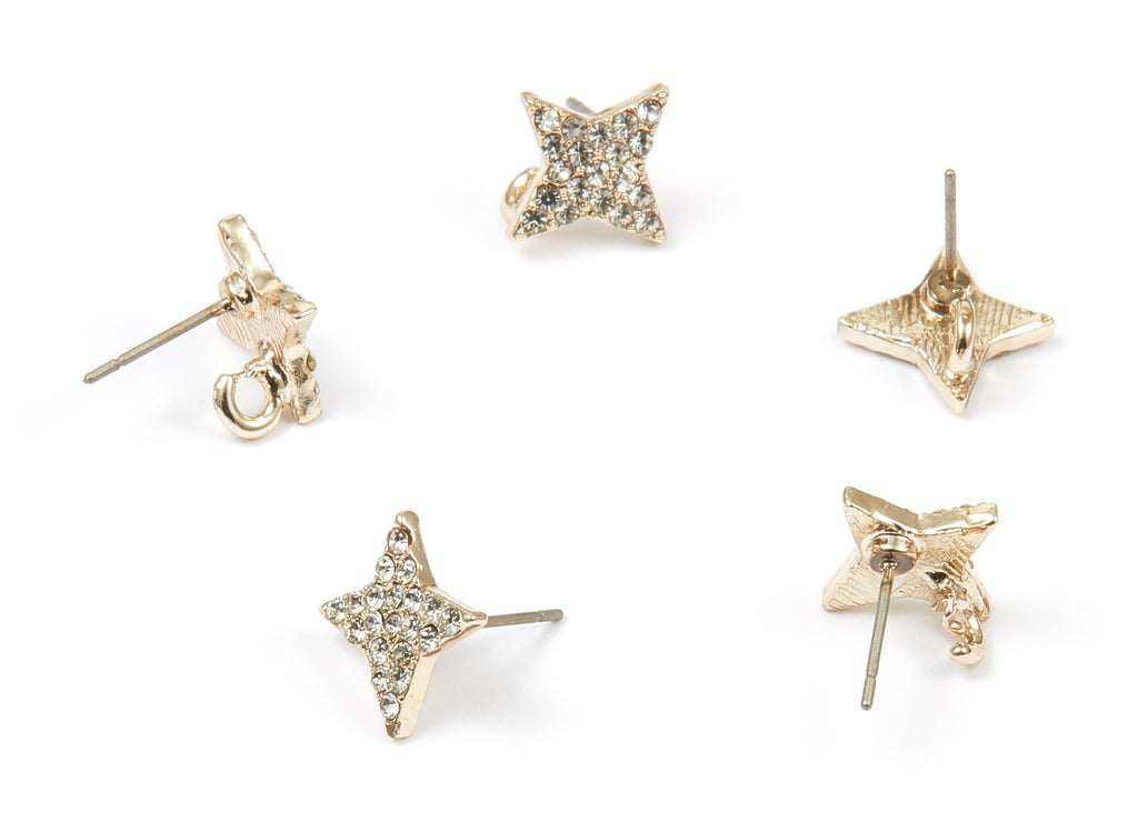 Alloy Geometric Earring Stud - Zinc Alloy Crystal Geometric Earring Post with Glass Beads - Gold Tone Plated - 13.26x10.06x2.11mm - ZZ1366 - DOMEDBAZAAR