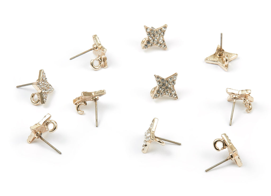Alloy Geometric Earring Stud - Zinc Alloy Crystal Geometric Earring Post with Glass Beads - Gold Tone Plated - 13.26x10.06x2.11mm - ZZ1366 - DOMEDBAZAAR