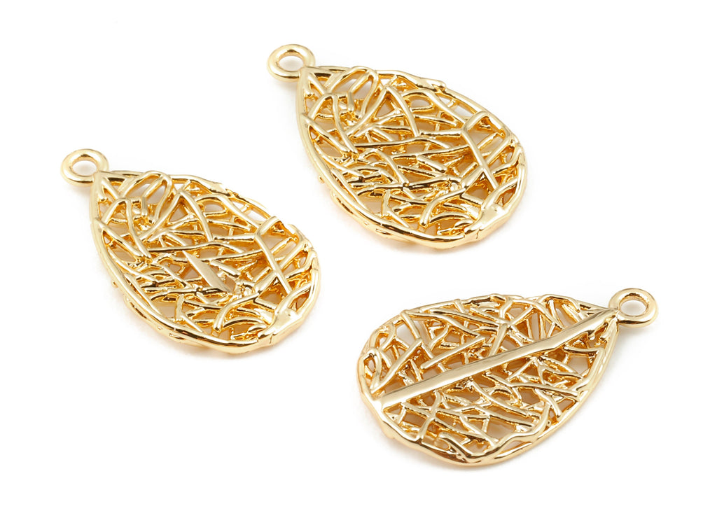 Brass Drop Charms - Brass Drop Pendant - 18K Real Gold Plated Brass - Necklace Pendant - 20.37x12.73x1.75mm - RGP1117 - DOMEDBAZAAR