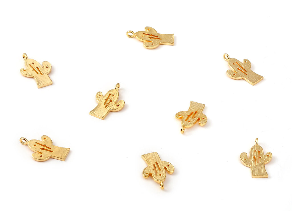 Brass Cactus Earring Charms - Brass Cactus Earring Pendant - 18K Real Gold Plated Brass - Jewelry Supplies - 17.02x10.79x0.99mm - RGP1076 - DOMEDBAZAAR