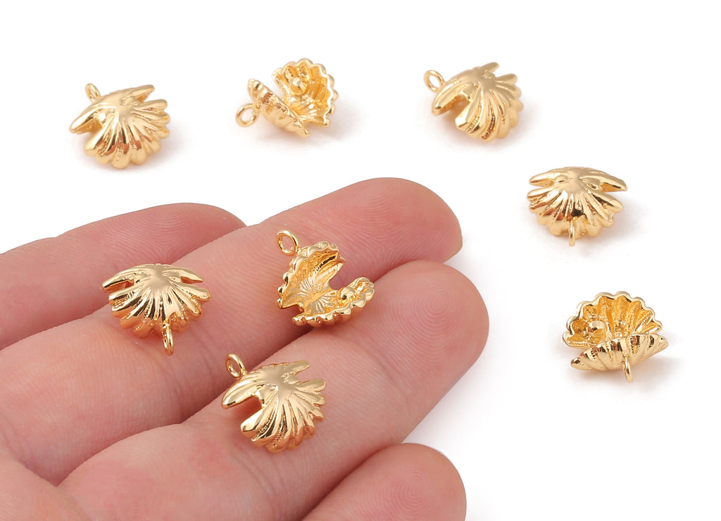 Brass Mussel Shell Earring Charms - Brass Mussel Shell Earring Pendant - 18K Real Gold Plated Brass - 13.65x12.19x1.21mm - RGP1190 - DOMEDBAZAAR