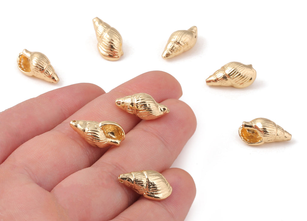 Brass Whelk Seashell Charms - Brass Whelk Seashell Pendant - 18K Real Gold Plated Brass - Jewelry Supplies - 17.59x8.26mm - RGP1224 - DOMEDBAZAAR