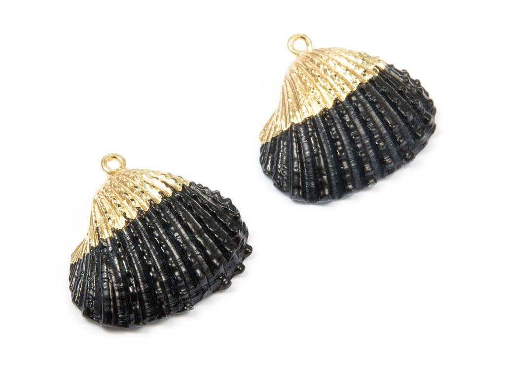 Mussel Shell Charms - Seashell Earrings and Pendant - Gold Tone Plated Earrings - 1 Hole - Jewelry Handmade - 27x24.5mm - SF1122D - DOMEDBAZAAR