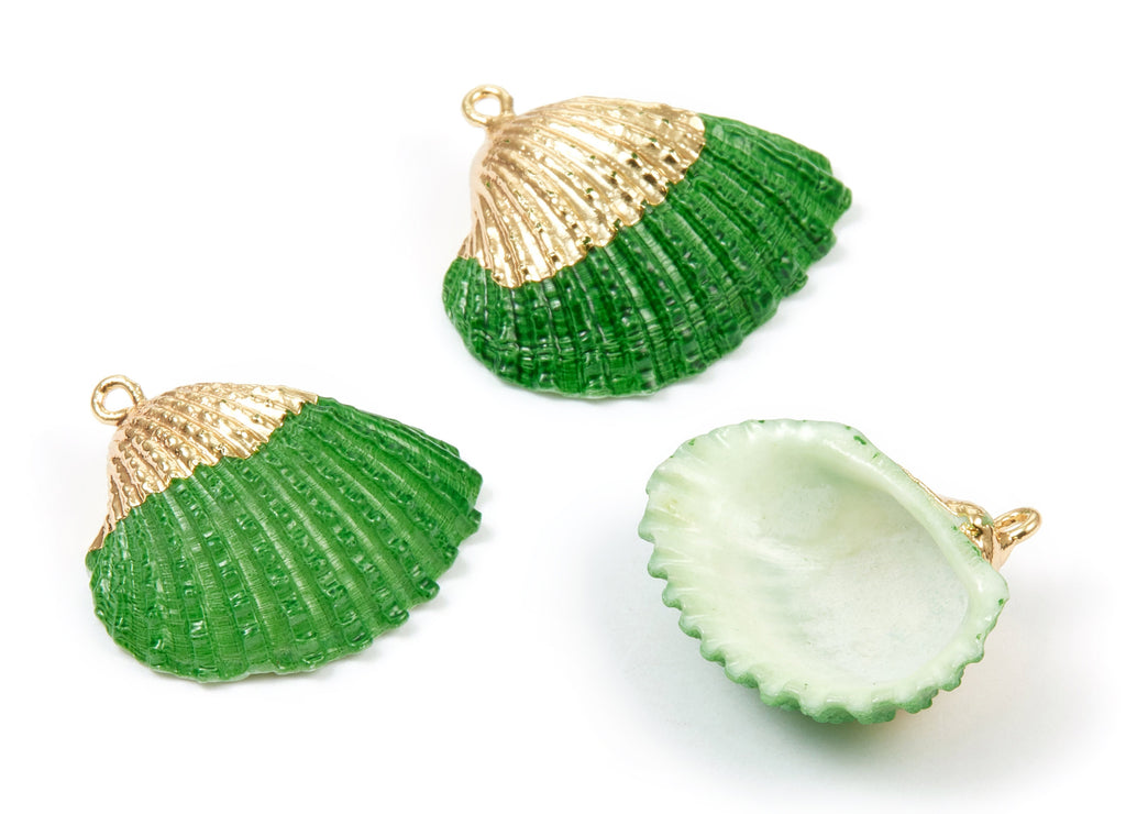 Mussel Shell Charms - Seashell Earrings and Pendant - Gold Tone Plated Earrings - 1 Hole - Jewelry Handmade - 27x24.5mm - SF1122E - DOMEDBAZAAR
