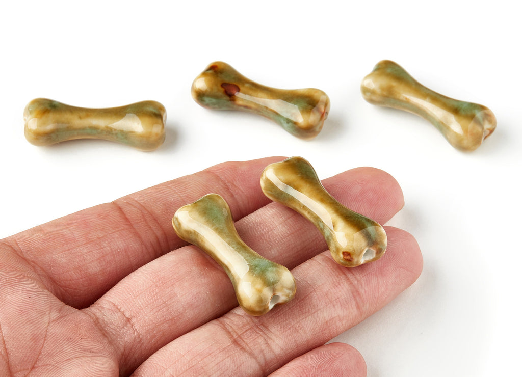 Glazed Ceramic Bone Beads - Carved Bone Beads - Handmade Beads - Necklace Beads - Connectors Beads - 33.78x13.42x9.78mm - NS1024 - DOMEDBAZAAR