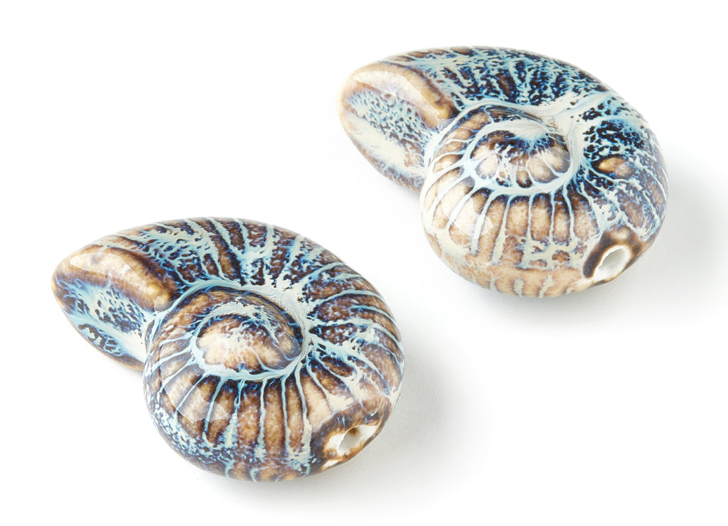 Glazed Ceramic Beads - Carved Shaped Beads - Handmade Beads - Necklace Beads - Connectors Beads - Jewelry Supplies - 38.99x32.39mm - NS1045 - DOMEDBAZAAR