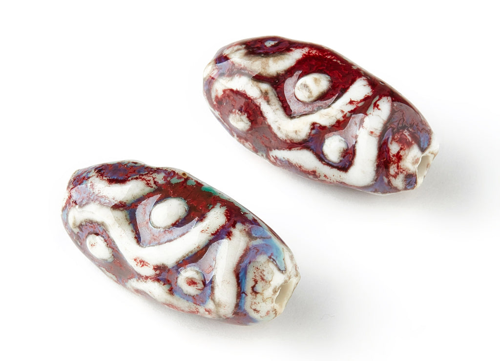 Glazed Ceramic Beads - Carved Beads - Handmade Beads - Necklace Beads - Connectors Beads - Jewelry Supplies - 34.93x17.28mm - NS1025 - DOMEDBAZAAR