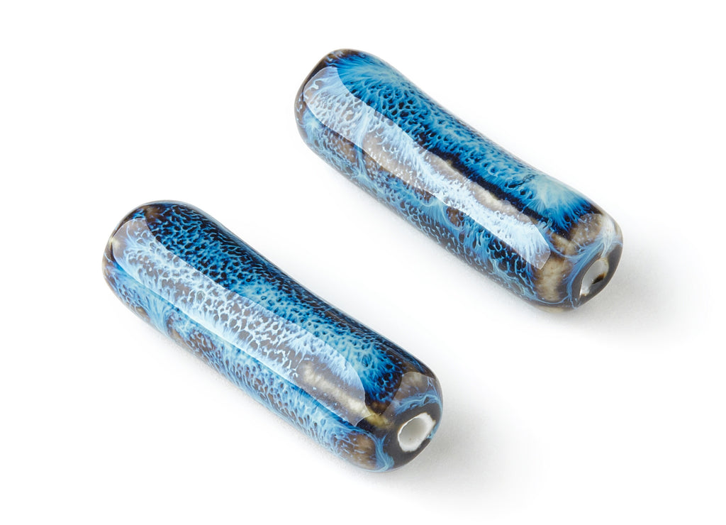 Glazed Ceramic Beads - Carved Beads - Handmade Beads - Necklace Beads - Connectors Beads - Jewelry Supplies - 39.83x12.68mm - NS1026 - DOMEDBAZAAR