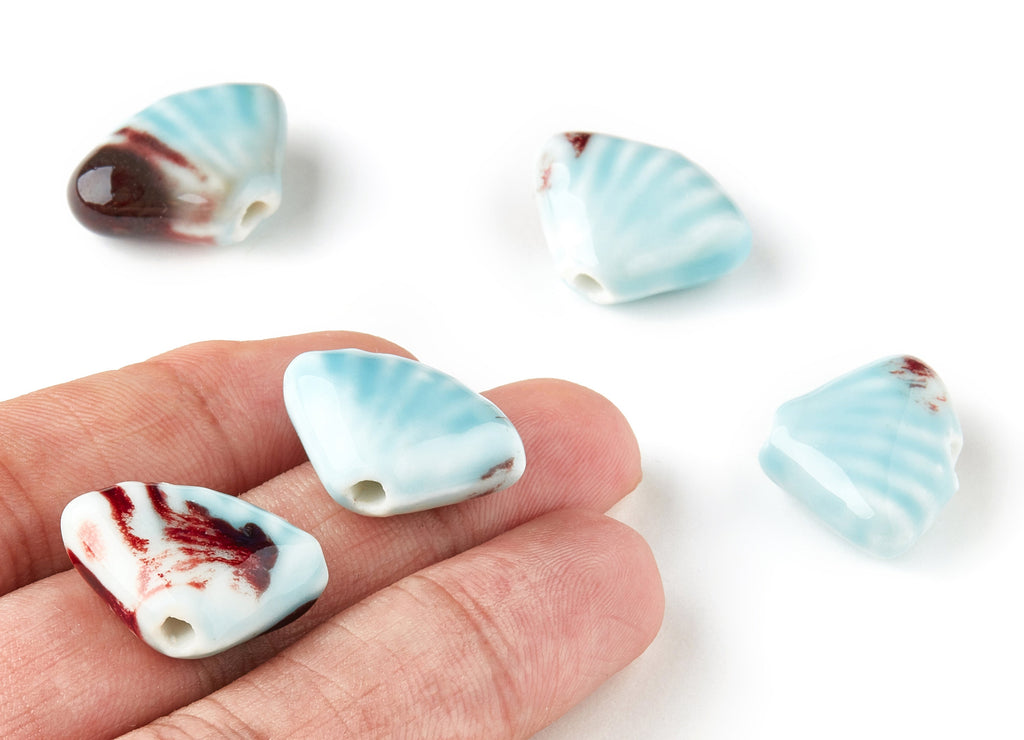 Glazed Ceramic Shell Beads - Carved Beads - Handmade Beads - Necklace Bead - Connectors Bead - Jewelry Supplies - 19.7x23.26x9.32mm - NS1034 - DOMEDBAZAAR