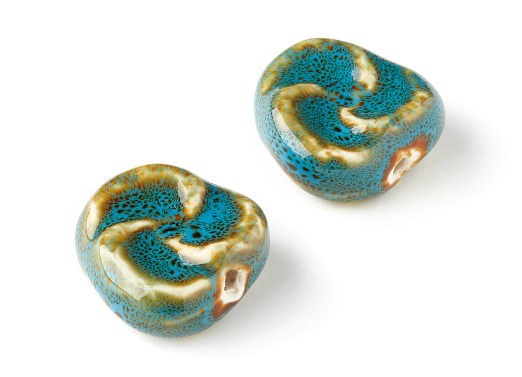 Glazed Ceramic Flower Beads - Carved Beads - Handmade Beads - Necklace Beads - Connectors Beads - 28.32x27.02x9.87mm - NS1031 - DOMEDBAZAAR