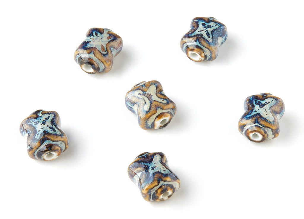 Glazed Ceramic Beads - Carved Beads - Handmade Beads - Necklace Beads - Connectors Beads - Jewelry Supplies - 16.91x13.14x9.2mm - NS1030 - DOMEDBAZAAR