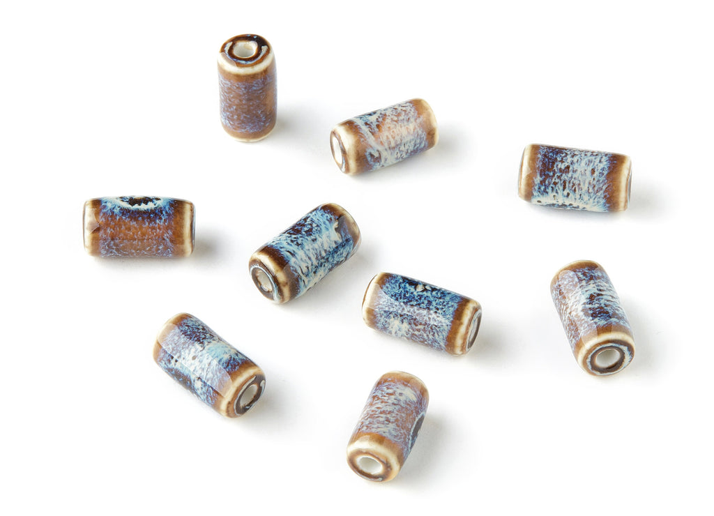 Glazed Ceramic cylinder Beads - Carved Beads - Handmade Beads - Necklace Beads - Connectors Beads - Jewelry Supplies - 17.99x9.38mm - NS1036 - DOMEDBAZAAR