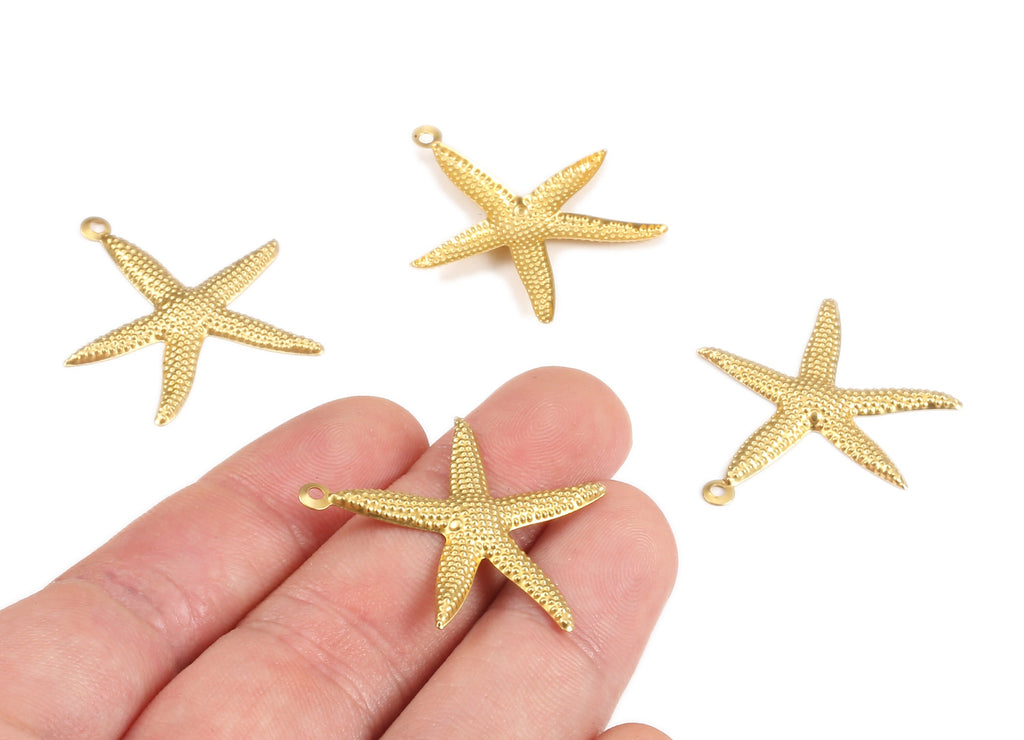 Brass Starfish Charms - Raw Brass Starfish Earrings and Pendant - Earring Findings - Jewelry Supplies - 30.31x28.77x1.09mm - PP2236 - DOMEDBAZAAR