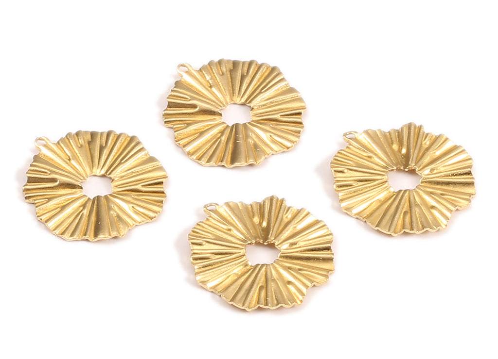 Brass Sun Charms - Raw Brass Round Earrings and Pendant - Earring Findings - Jewelry Supplies - 19.44x17.22x0.52mm - PP2286 - DOMEDBAZAAR