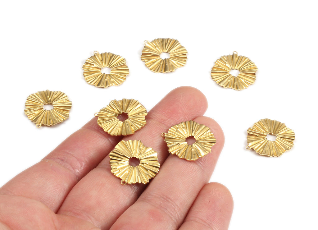 Brass Sun Charms - Raw Brass Round Earrings and Pendant - Earring Findings - Jewelry Supplies - 19.44x17.22x0.52mm - PP2286 - DOMEDBAZAAR