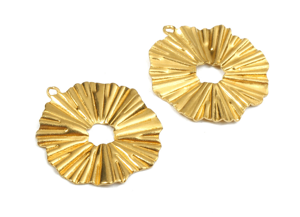 Brass Sun Charms - Raw Brass Round Earrings and Pendant - Earring Findings - Jewelry Supplies - 19.44x17.22x0.52mm - PP2286 - DOMEDBAZAAR