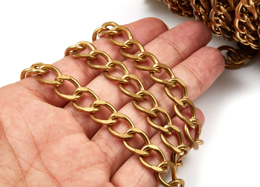 Faceted Curb Chain - Raw Brass Curb  Chain -  Open Link Chain - 0.55&quot;&quot; x 0.42&quot;&quot; x 0.09&quot; -Jewellery Making - CC1127 - DOMEDBAZAAR