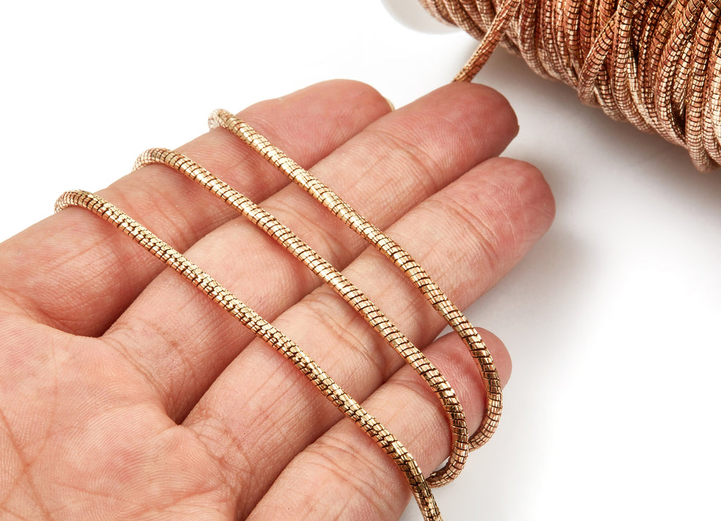 Brass Snake Chain - Raw Brass Faceted Chain - Round Snake Chain - 0.10&quot; x 0.10&quot; - for Necklace Bracelet Earing Jewellery Making - CC1133 - DOMEDBAZAAR