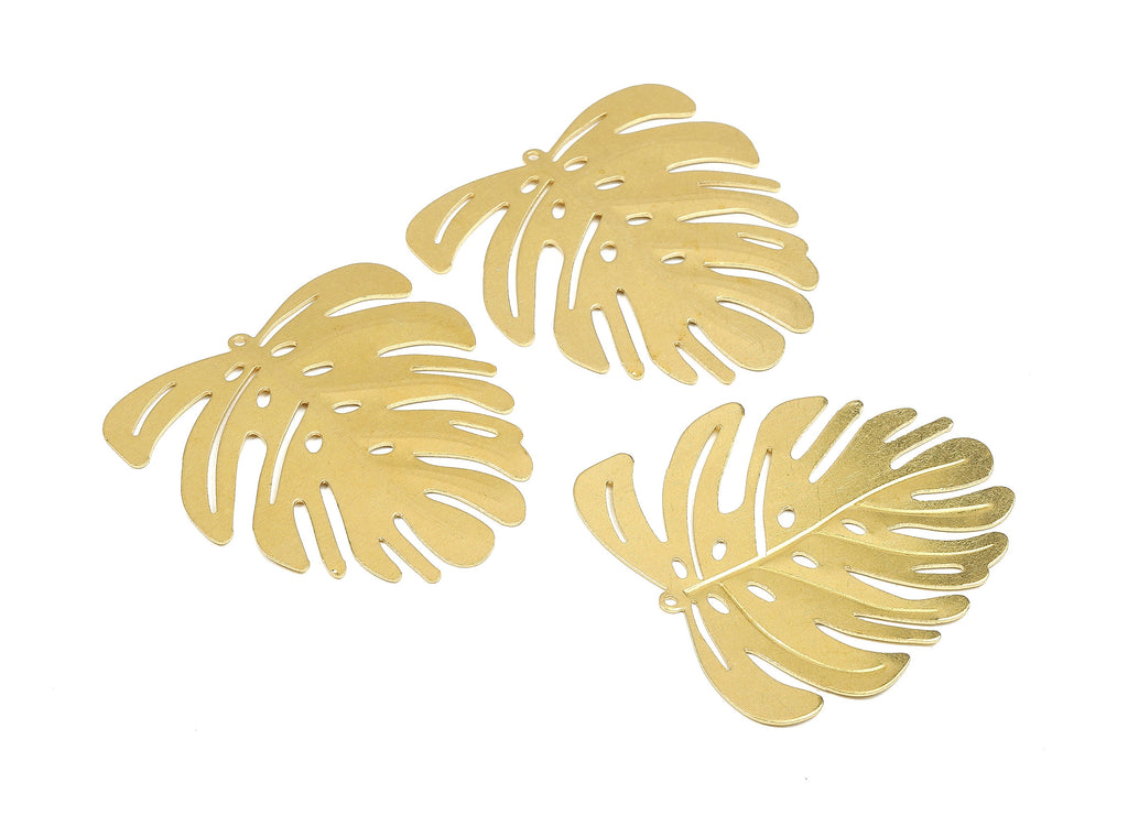 Brass Monstera Charms - Raw Brass Monstera Earrings and Pendants - Earring Findings - Jewelry Supplies - 44,2x43,24x0,72mm- PP1370 - DOMEDBAZAAR