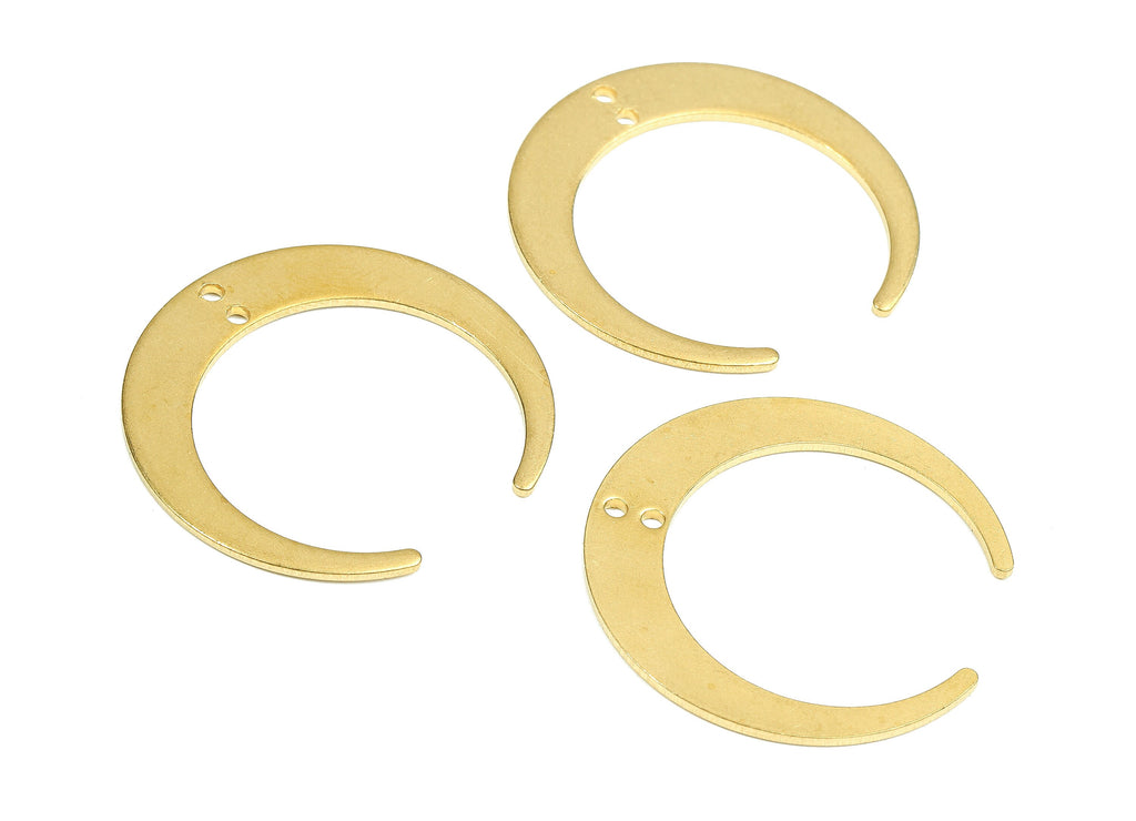 Brass Moon Connectors - Raw Brass Moon Pendant & Necklace - Brass Connector Charms - 2 Holes - Jewelry Supplies - 28.46x5.59x0.99mm - PP2400 - DOMEDBAZAAR