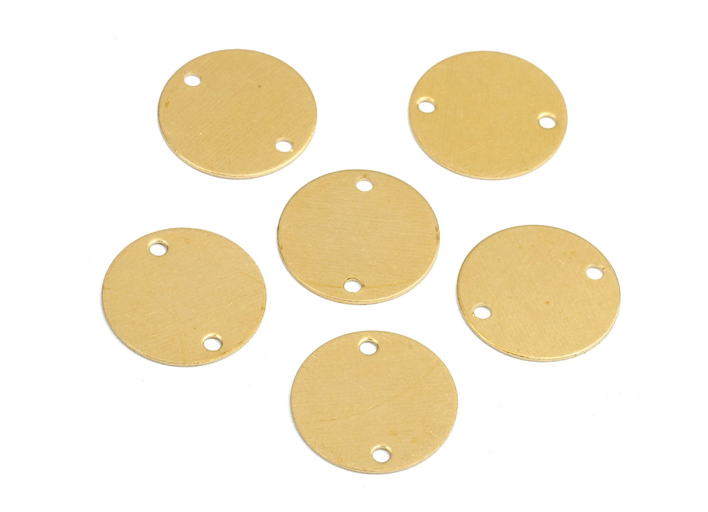 Brass Round Connectors - Raw Brass Round Pendant and Necklace - Brass Connector Charms - 2 Holes - Jewelry Supplies - 14.02x0.5mm - PP2397 - DOMEDBAZAAR
