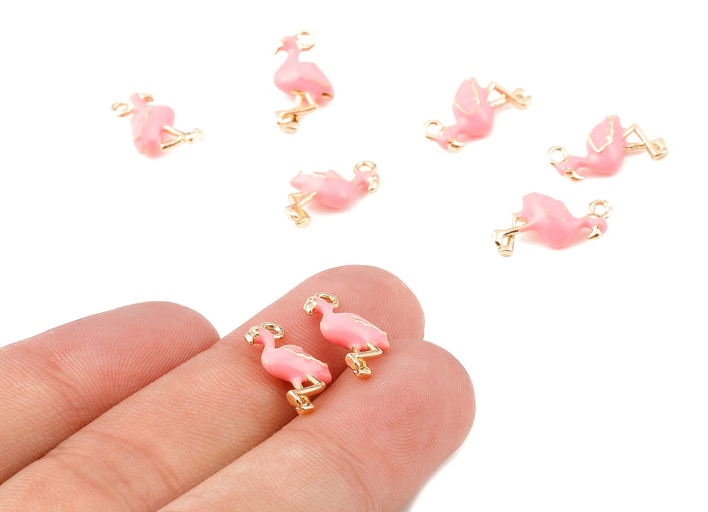 Brass Flamingo Charms - Brass Pink Flamingo Earrings and Pendant - 18K Real Gold Plated Brass - Jewelry Supplies - 15.58x8.2mm - RGP1126 - DOMEDBAZAAR