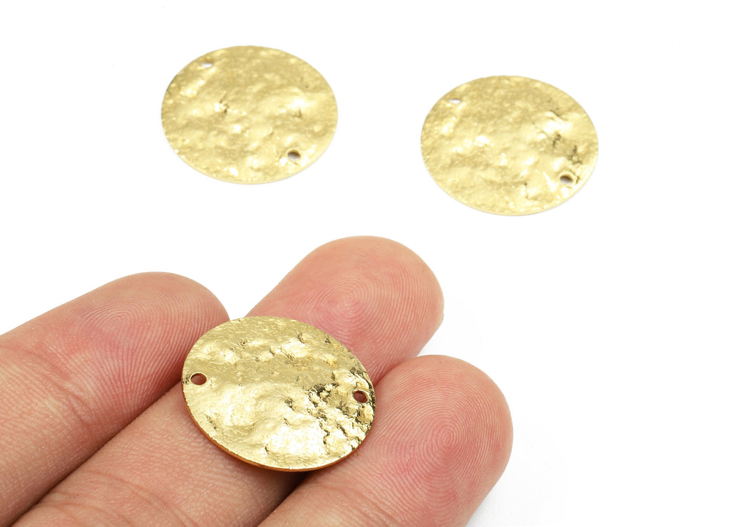 Brass Round Connectors - Raw Brass Wavy Round Pendant - Brass Connector Charms - 2 Holes - Jewelry Supplies - 20.19x1.05mm - PP2587 - DOMEDBAZAAR