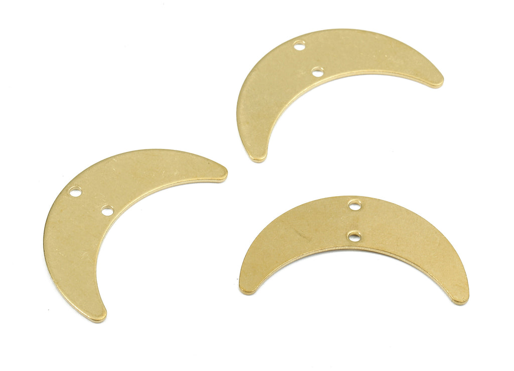 Brass Moon Connectors - Raw Brass Moon Pendant & Necklace - Brass Connector Charms - 2 Holes - Jewelry Supplies - 28.47x8.08x0.74mm - PP2410 - DOMEDBAZAAR