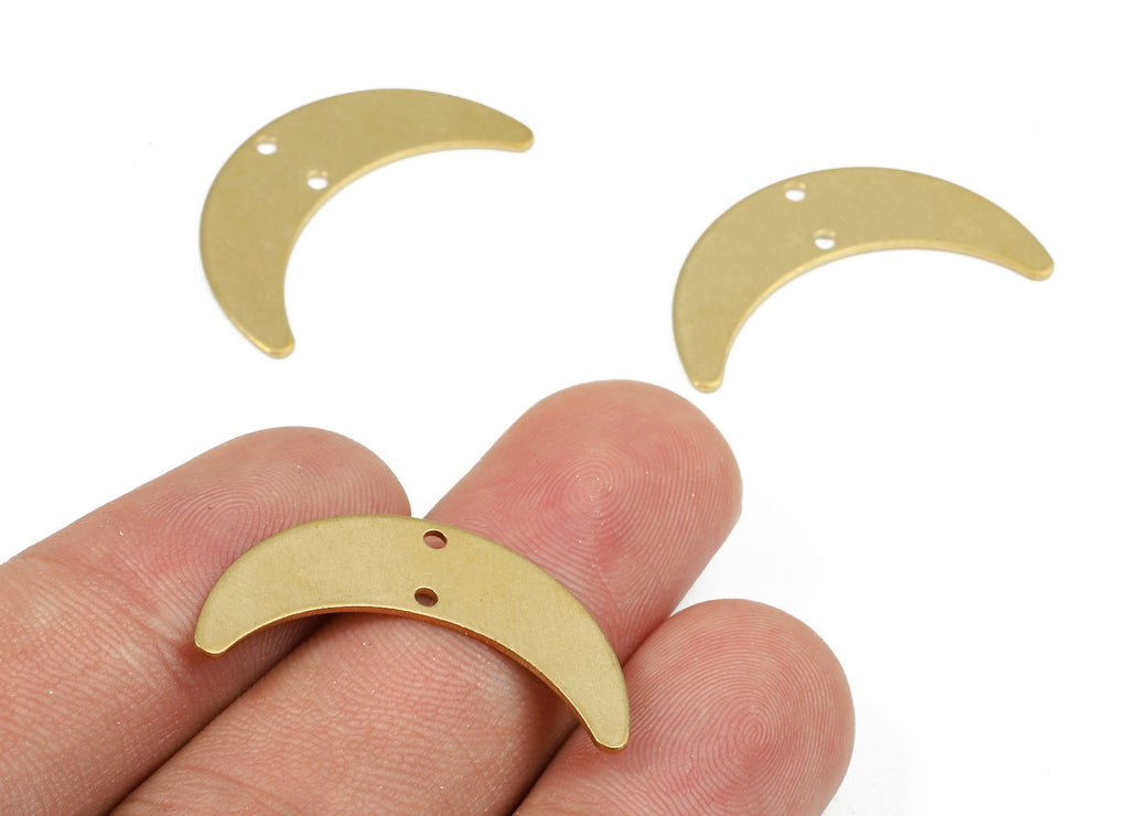 Brass Moon Connectors - Raw Brass Moon Pendant & Necklace - Brass Connector Charms - 2 Holes - Jewelry Supplies - 28.47x8.08x0.74mm - PP2410 - DOMEDBAZAAR