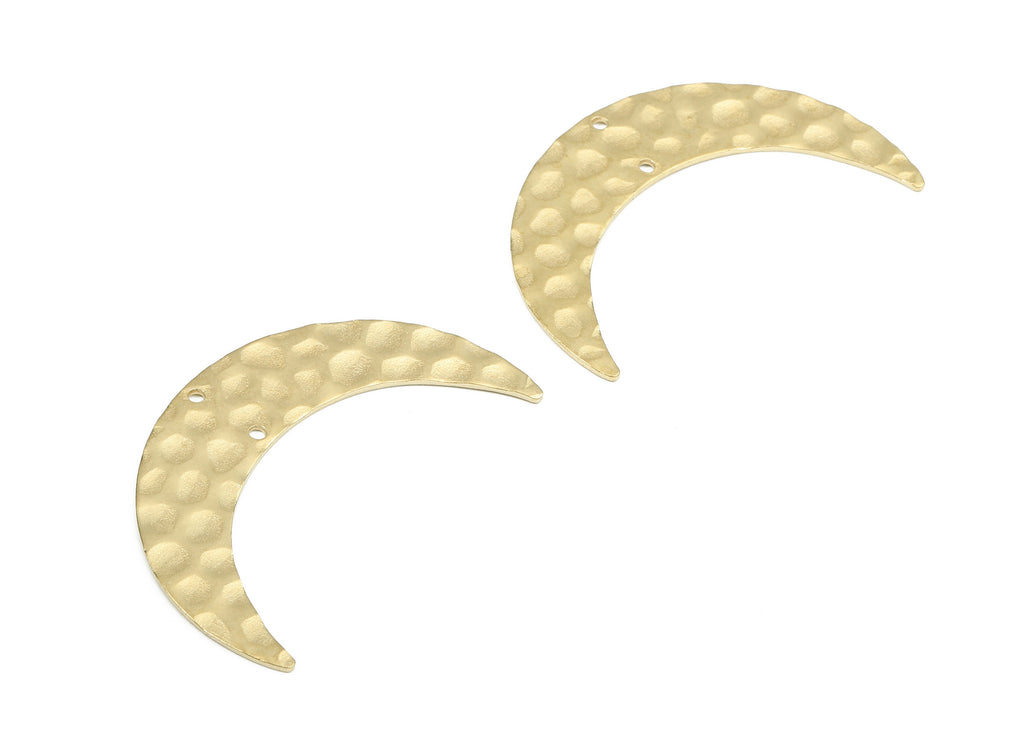 Brass Moon Connectors - Raw Brass Hammered Moon Pendant - Brass Connector Charms - 2 Holes - Jewellery Supplies - 42.1x10.19x0.94mm - PP2473 - DOMEDBAZAAR