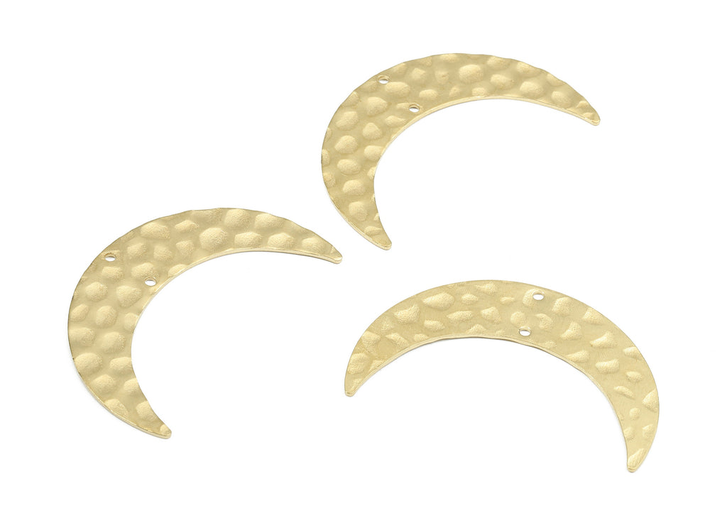 Brass Moon Connectors - Raw Brass Hammered Moon Pendant - Brass Connector Charms - 2 Holes - Jewellery Supplies - 42.1x10.19x0.94mm - PP2473 - DOMEDBAZAAR