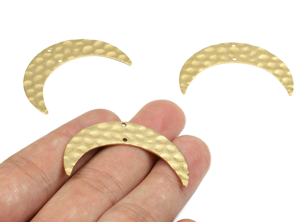 Brass Moon Connectors - Raw Brass Hammered Moon Pendant - Brass Connector Charms - 2 Holes - Jewellery Supplies - 42.1x10.19x0.94mm - PP2473 - DOMEDBAZAAR