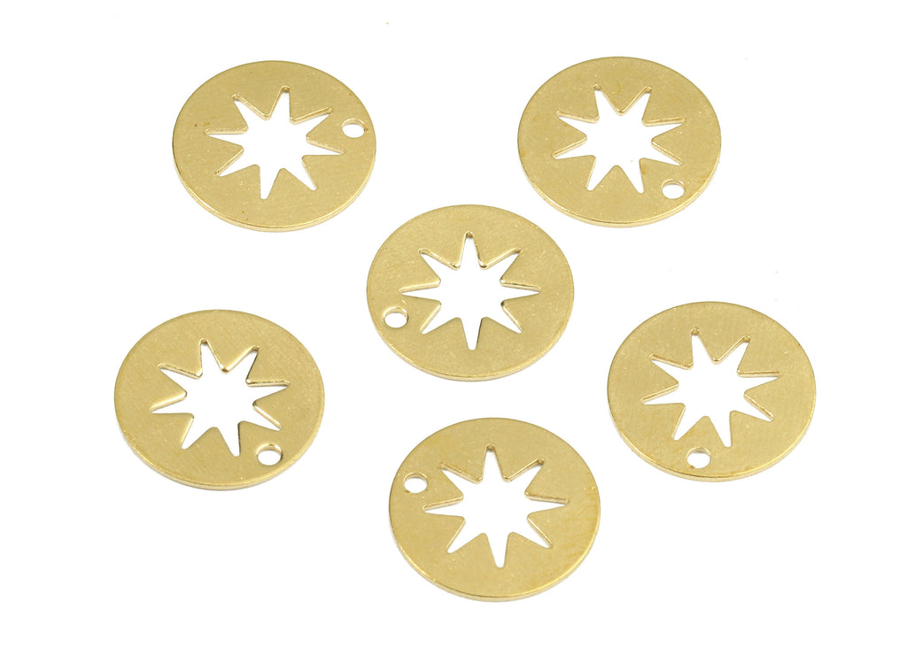 Brass Star Charms - Raw Brass Round Earrings and Pendant - Earring Findings - Jewelry Supplies - 11.99x11.99x0.48mm - PP2446 - DOMEDBAZAAR