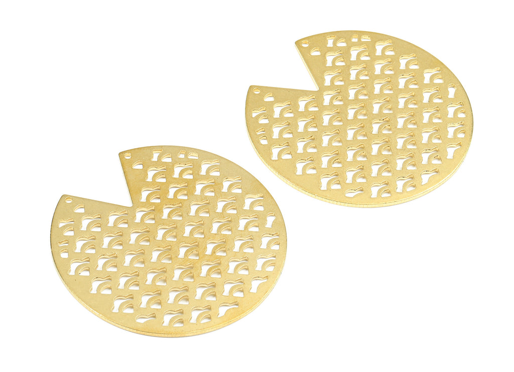 Brass Round Connectors - Raw Brass Hollow Connectors - Brass Geometric Necklace - 2 Holes - Jewelry Supplies - 45.44x45.44x1.36mm - PP2630 - DOMEDBAZAAR