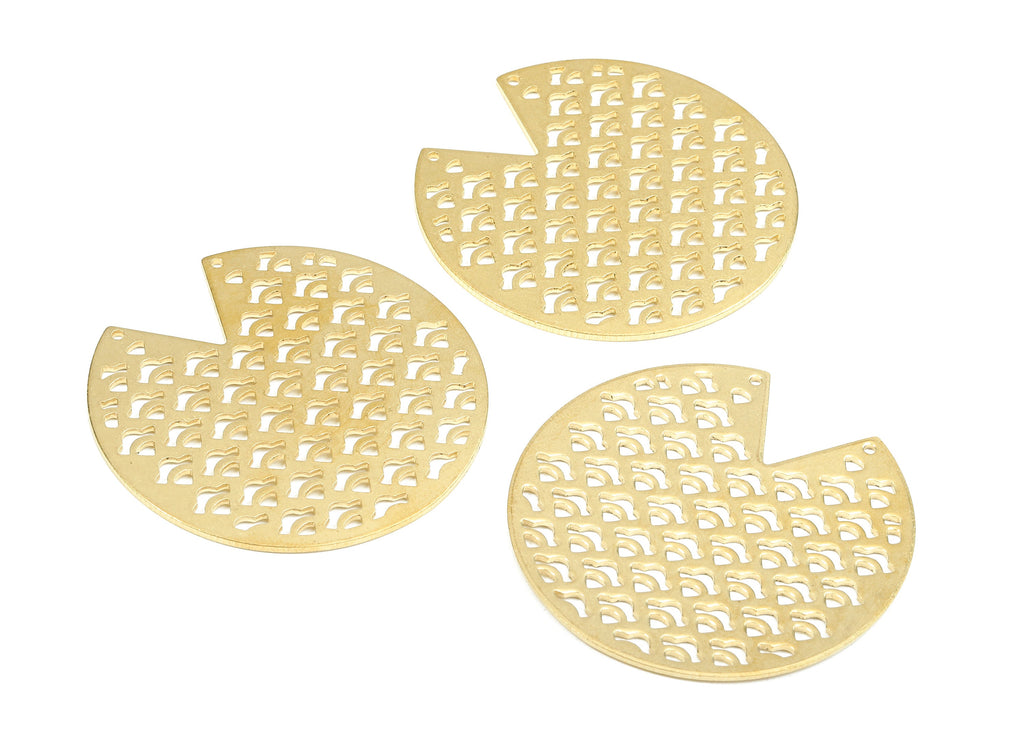Brass Round Connectors - Raw Brass Hollow Connectors - Brass Geometric Necklace - 2 Holes - Jewelry Supplies - 45.44x45.44x1.36mm - PP2630 - DOMEDBAZAAR