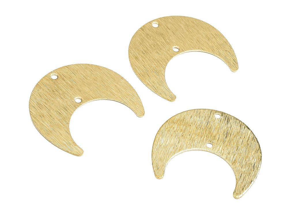 Brass Moon Connectors - Raw Brass Moon Pendant and Necklace - Brass Texture Moon Connectors - 2 Holes - 25.06x23.02x0.79mm - PP2658 - DOMEDBAZAAR