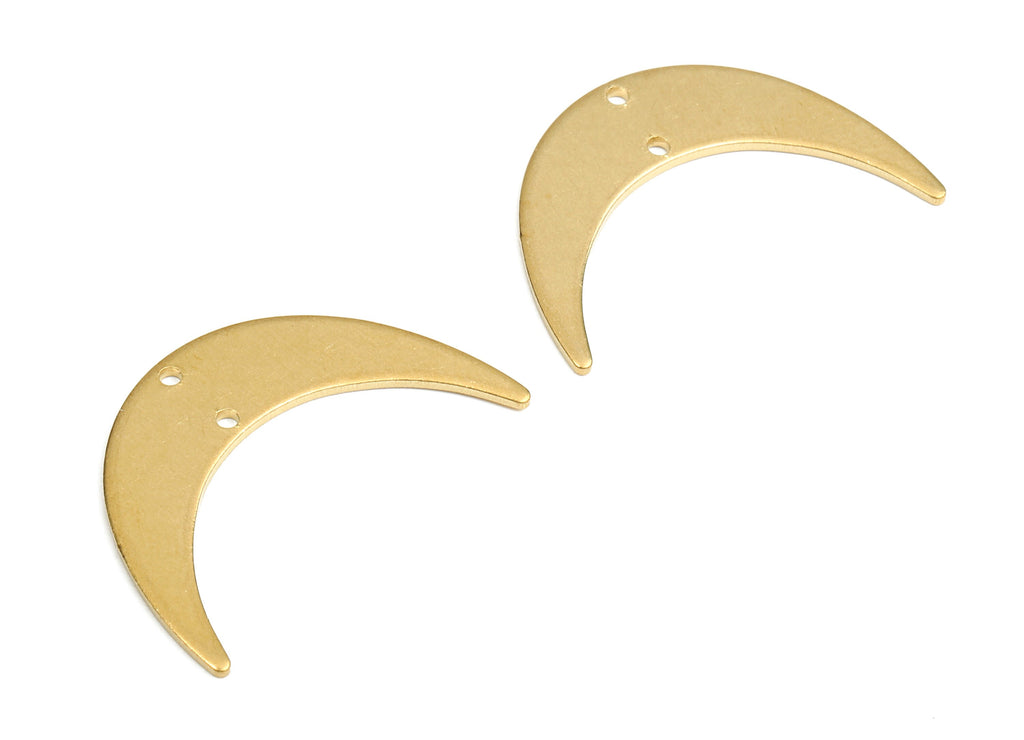 Brass Moon Connectors - Raw Brass Moon Pendant and Necklace - Brass Moon Earring Connectors - 2 Holes - 30.21x8.59x1.17mm - PP2638 - DOMEDBAZAAR