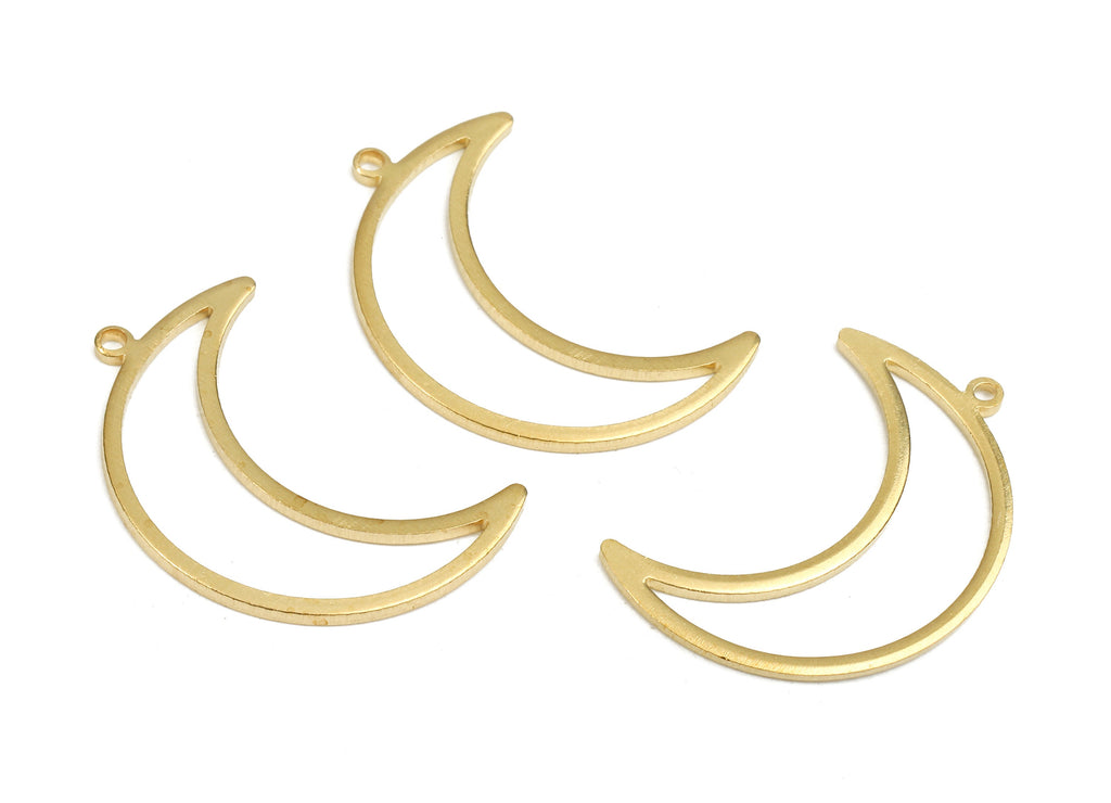 Brass Moon Charms - Raw Brass Hollow Moon Earrings and Pendant - Brass Moon Necklace - Jewelry Supplies - 25.98x8.64x1.18mm - PP2708 - DOMEDBAZAAR
