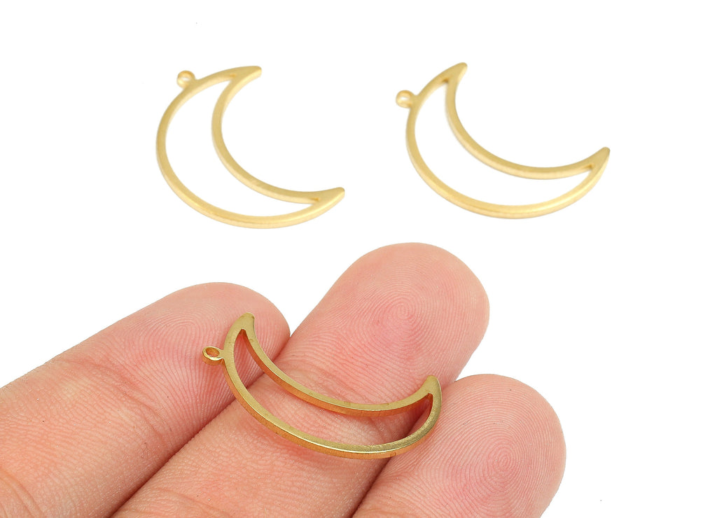 Brass Moon Charms - Raw Brass Hollow Moon Earrings and Pendant - Brass Moon Necklace - Jewelry Supplies - 25.98x8.64x1.18mm - PP2708 - DOMEDBAZAAR