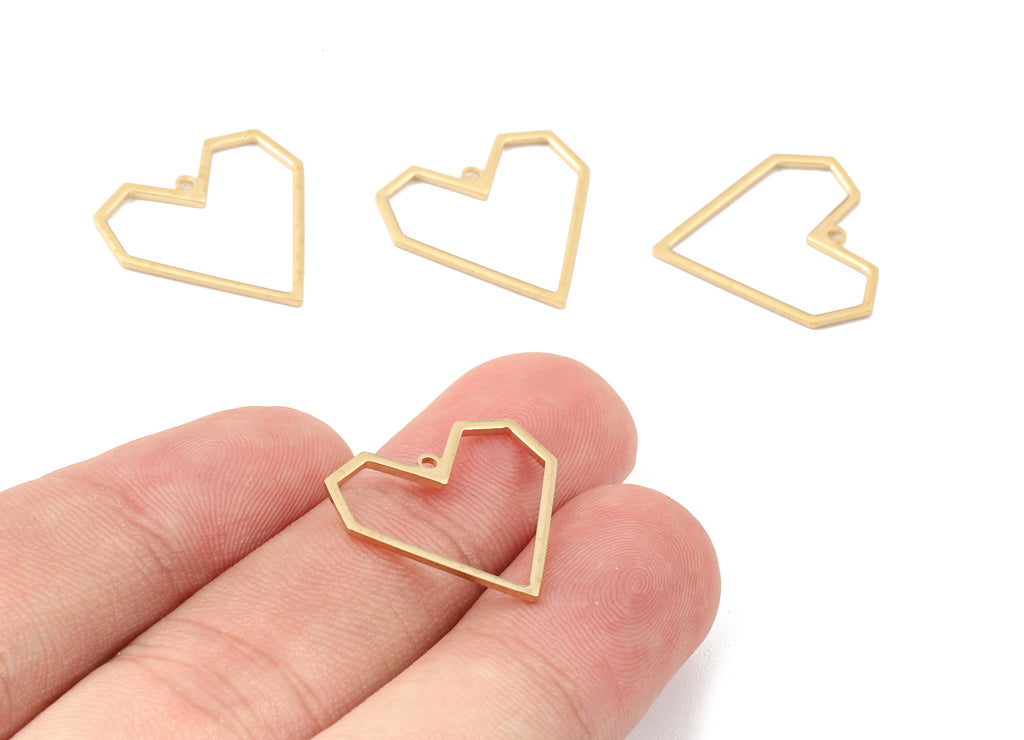 Brass Heart Charms - Raw Brass Heart Earrings and Pendant - Brass Heart Necklace - Jewelry Supplies - 19.64x19.73x1.09mm - PP2592 - DOMEDBAZAAR